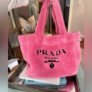 **SOLD** Prada Logo Beach Tote Bag Pink Terry Cloth $1550